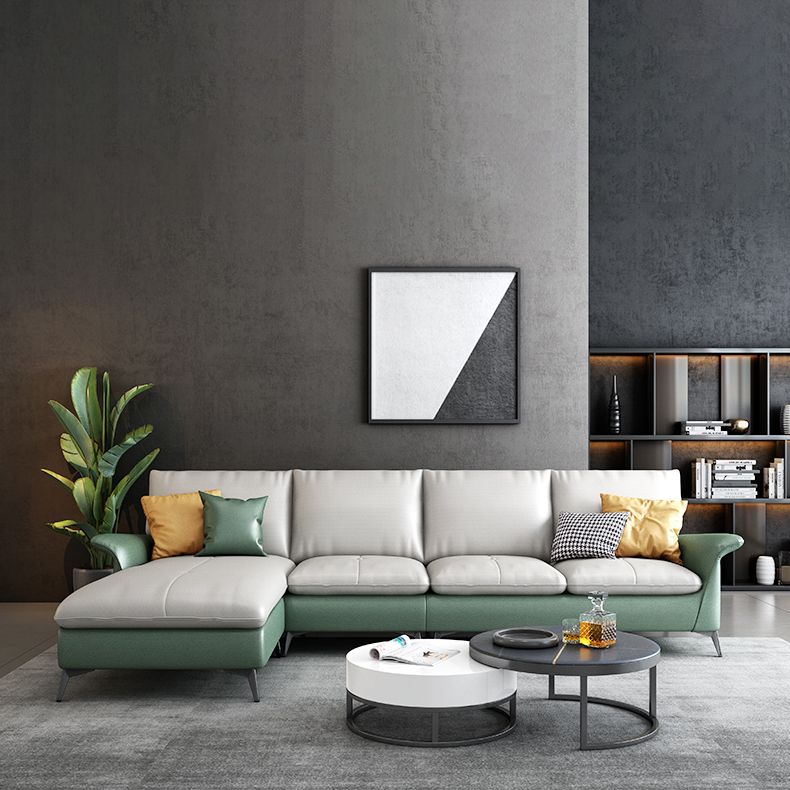 Contemporary Grey Upholstery Sofa with Flared Arm and Faux Leather