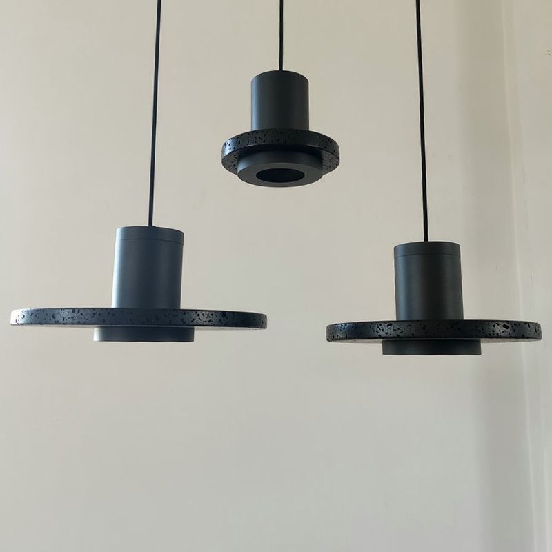 Black Hat Shaped Pendant Lighting Nordic 1 Bulb Lava Stone Suspension Light Fixture