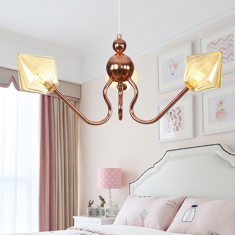 Lustre en métal et en verre lustre industriel à 3 légers lampe suspendue en ambre / transparent