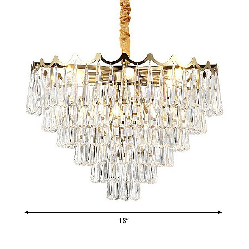 Luz de araña de cristal de agua cónica posmoderna 9 cabezas de la sala de estar luz de techo en oro