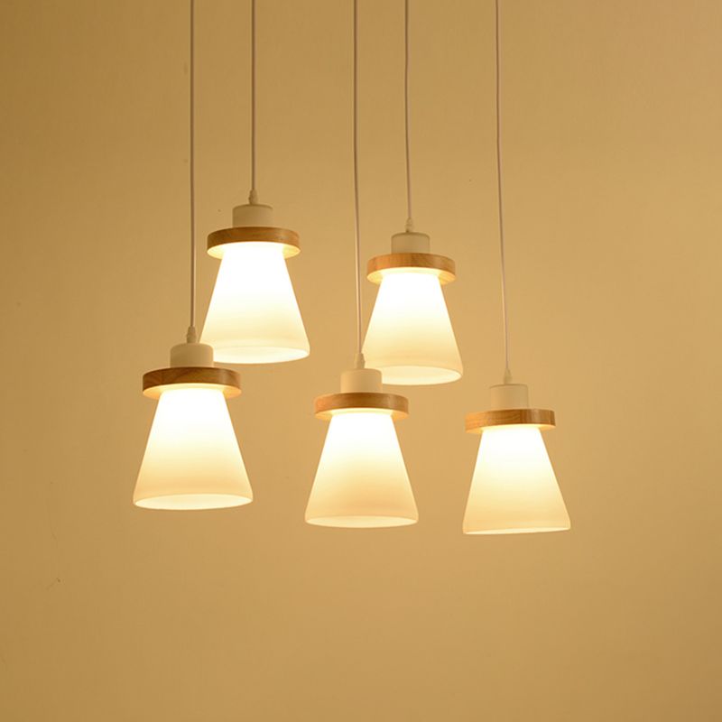 Wood Geometric Suspended Light Modern Simple Hanging Light for Restaurant