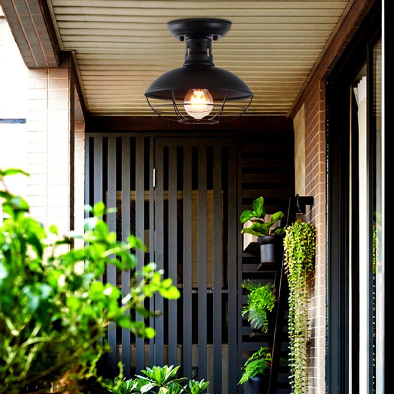 Metal Dome Ceiling Mounted Fixture Industrial Style Aisle Ceiling Mounted Light in Black