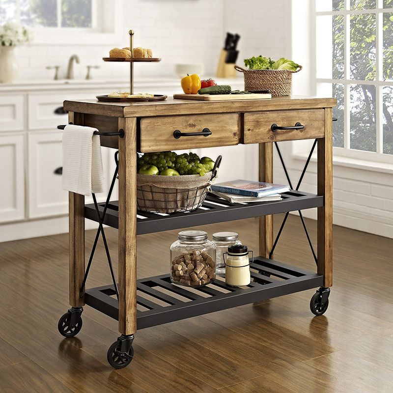 Modern Style Rolling Kitchen Cart Wood Kitchen Island Cart with Towel Rack
