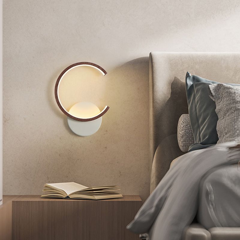 Modern Simple Wall Light Circle Shape Wood Grain Wall Lamp for Living Room