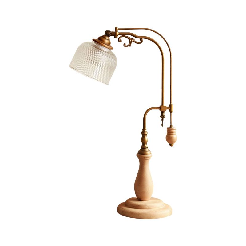 Burvy Metallic Tafellicht Antiek Stijl 1 Bulb Bed Bedide Nachtstand Lamp in Roodbruin/Geelbruin/Wood met cilindrische heldere glazen schaduw