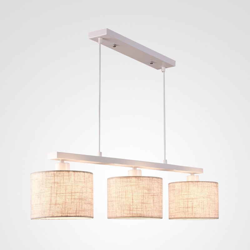 Lampada dell'isola quadrata/tamburo Tessuto moderno in tessuto 3 teste BIANCO BIFFING LIGHT PER CUCINA