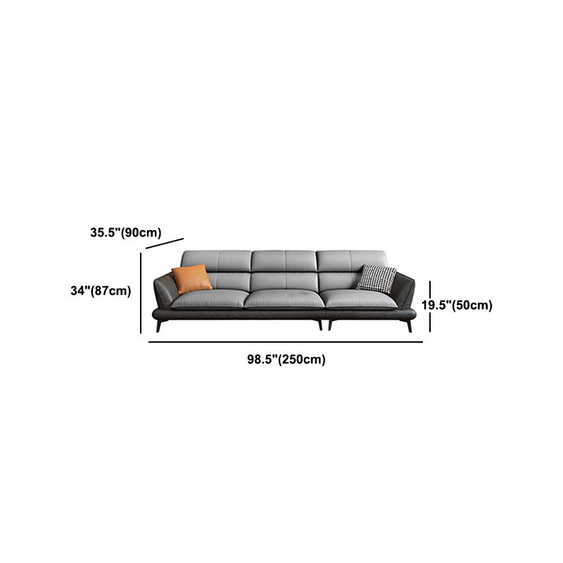 Flared Arm Sofa & Chaise Modern Faux Leather Sofa in Dark Grey