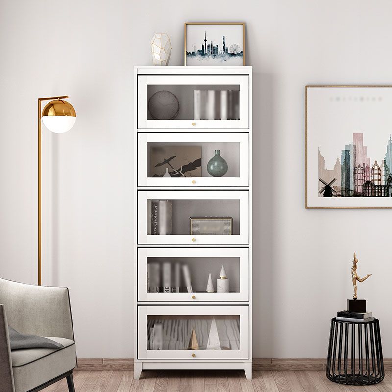 Manufactured Wood Standard Bookcase White Contemporary Bookcase with Glass Doors