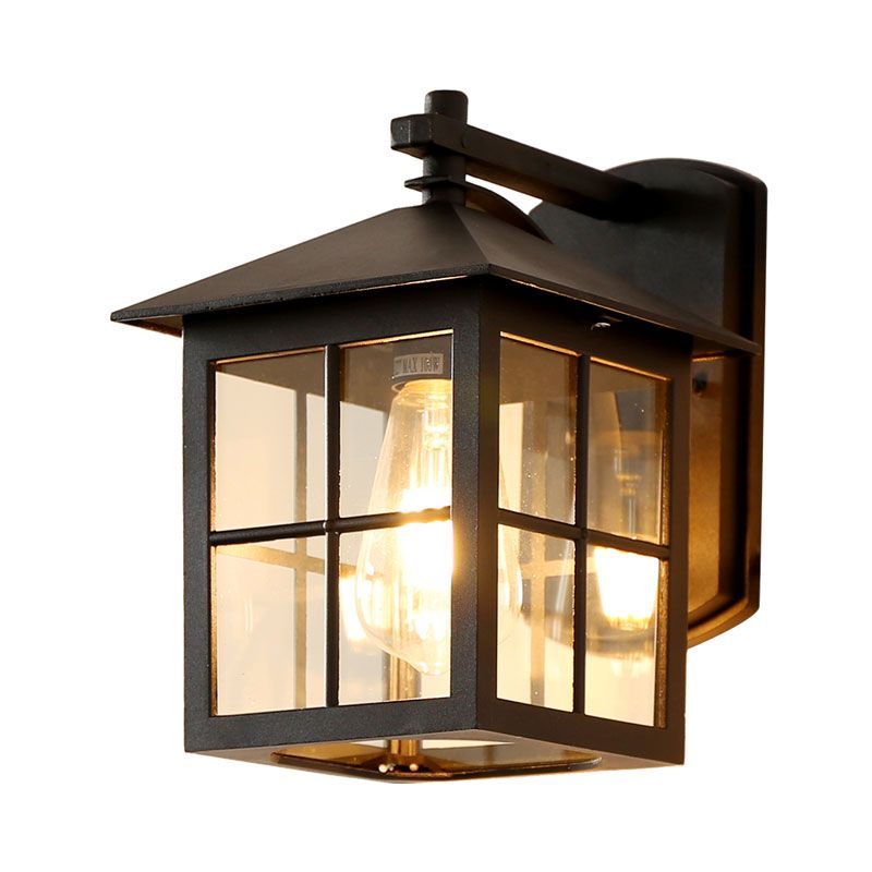 Squared Shade Clear Glass Wall Mount Light Retro 1-Light Courtyard Wall Sconce Light