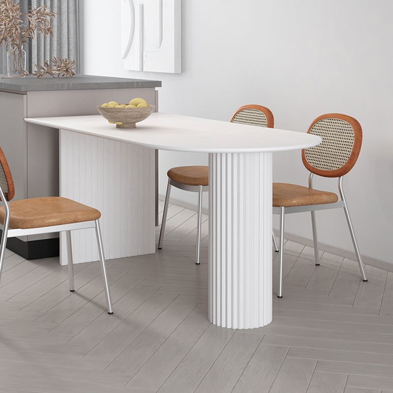 Irregular Shape White Table for Restaurant Modern Island Table with Double Pedestal