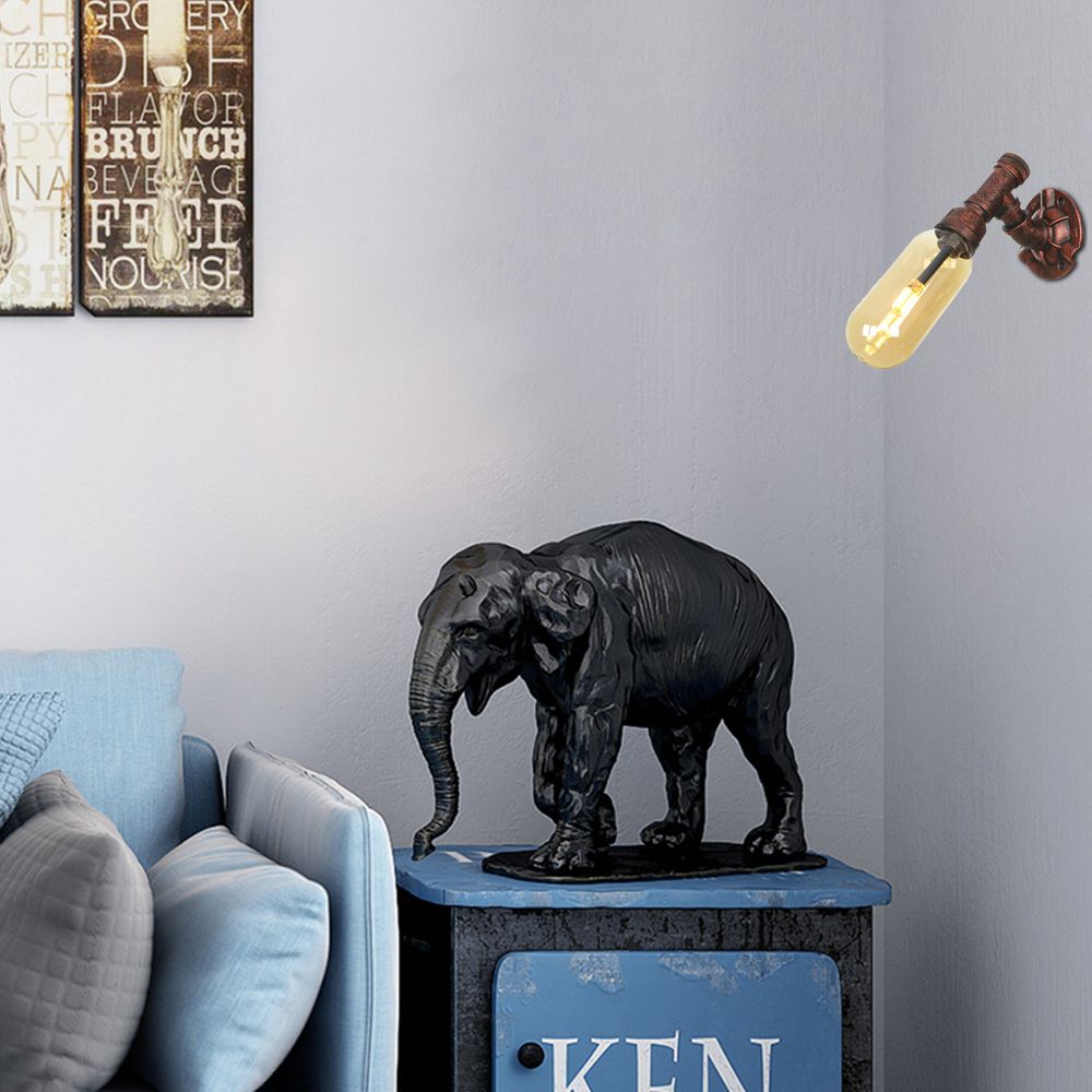 Weathered Copper 1 Bulb Sconce Lamp Vintage Amber Glass Capsule LED Wall Mount Light Fixture