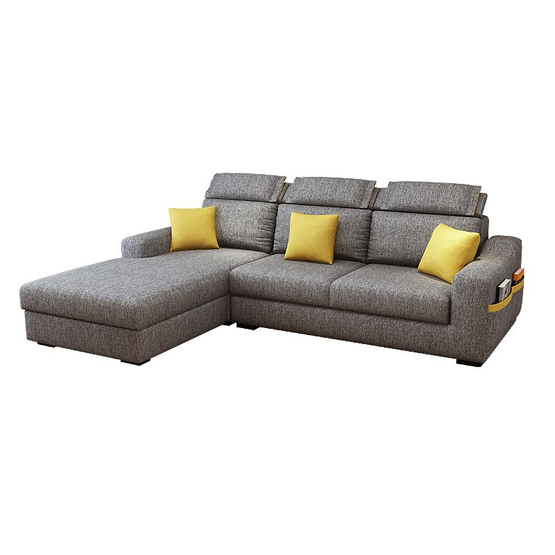 Grey Contemporary Sloped Arm Sofa with Bolster Pillows for Living Room