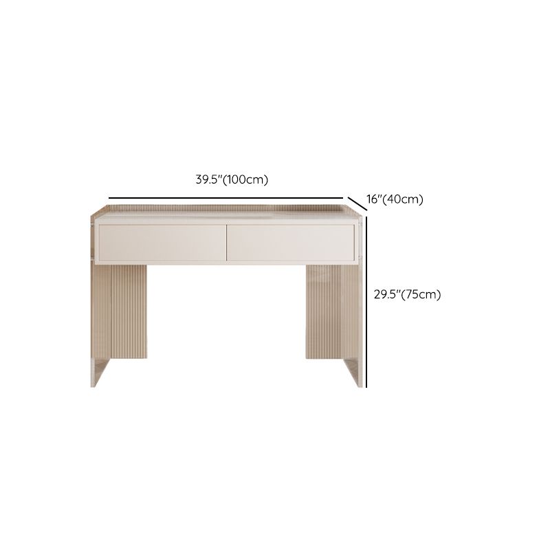 Stone Top Make-up Vanity White Wood Dressing Table with 2 Storage Drawers