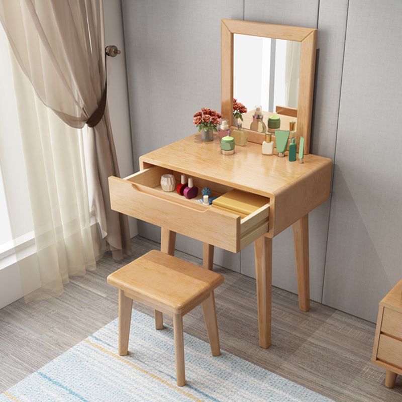 Scandinavian Solid Wood Vanity Dressing Table with Mirror, 30.7" Tall