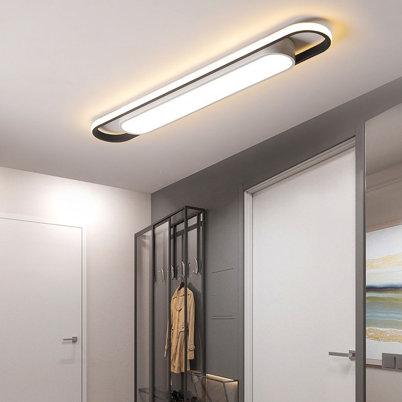 Simplicity LED Ceiling Light Fixture White Oval Ceiling Mount Light Fixture with Metal Shade