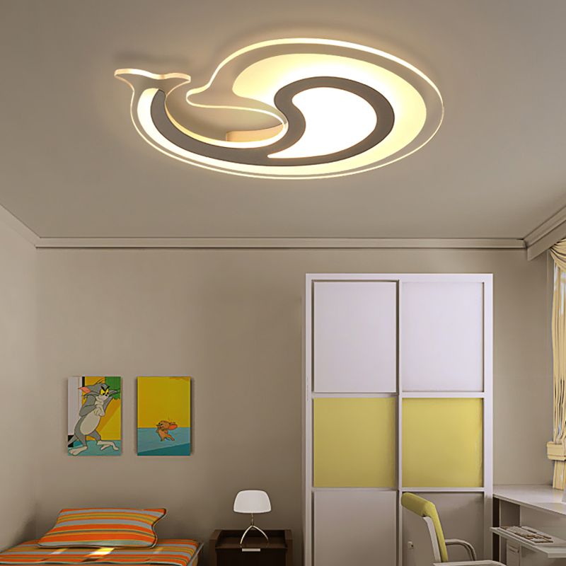 Acrylic Dolphin LED Ceiling Fixture Theme Park Bathroom Animal Flush Ceiling Light in White