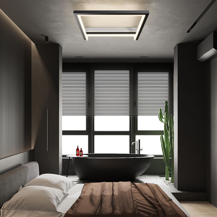 Black Minimalism LED Ceiling Square Light Square Cube Flush Mount Lamp for Bedroom