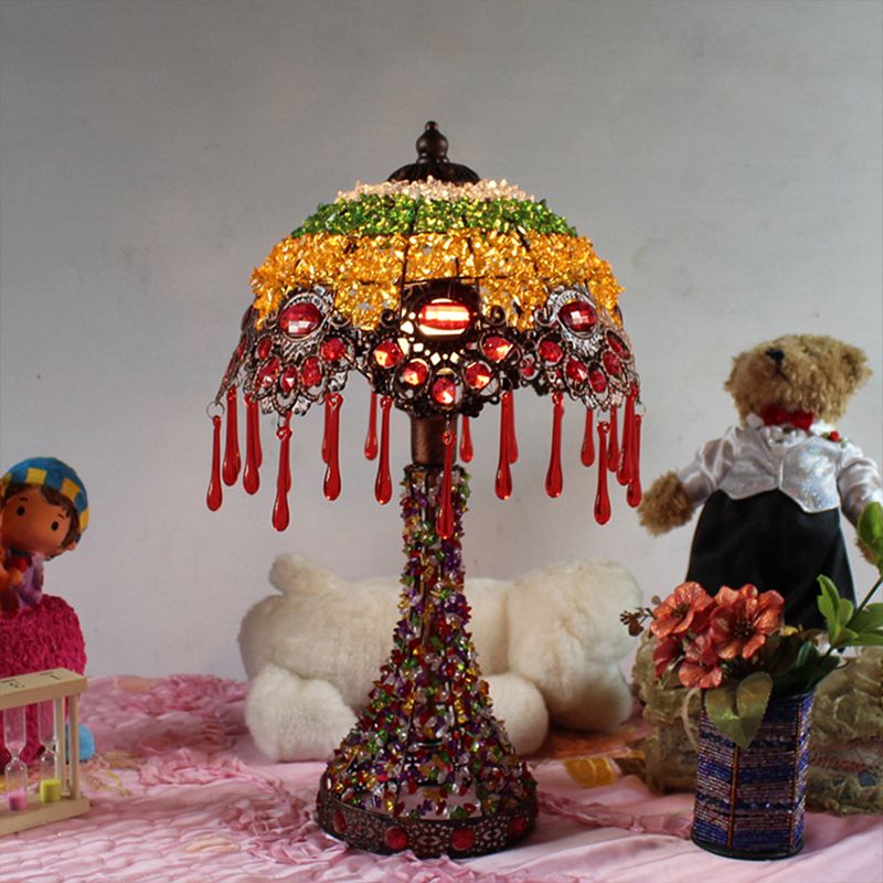 Handgeweven geschulpte nachtkastje lamp Boheemse acryl 1-licht koperen nachtstandlicht licht met druppel franje