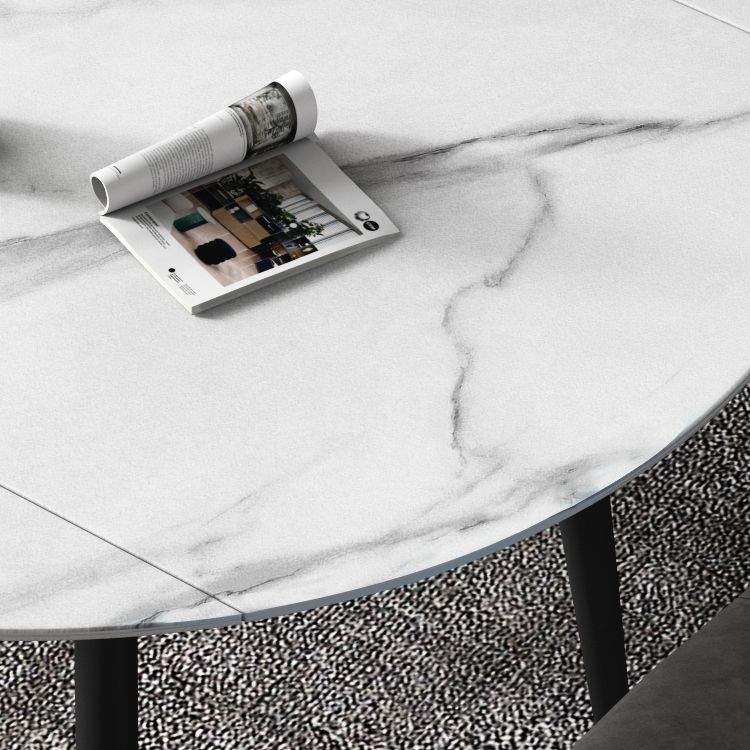 52" Extendable Round Dining Table Modern Adjustable Sintered Stone Top Table with 4 Legs