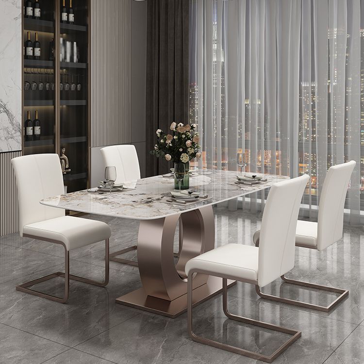 Luxury Sintered Stone Top Table Rectangle Indoor Table with Gold Metal Pedestal