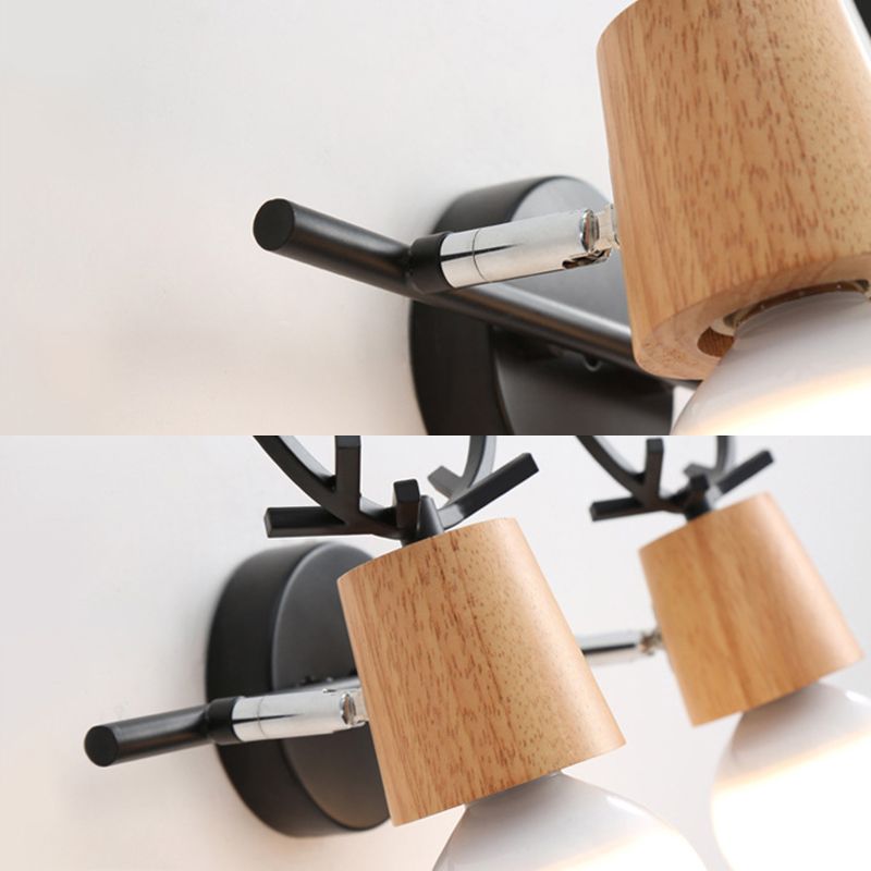 Noordse stijl eenvoud houten wandlamp metalen gewei ontwerp open lamp sconce licht voor slaapkamer