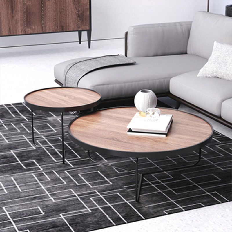 Nordic Style Round Solid Wood Table Metal Cross Legs Base Coffee Table