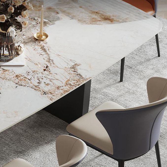 Industrial Style Rectangle Dining Table Sintered Stone Table with Metal Legs