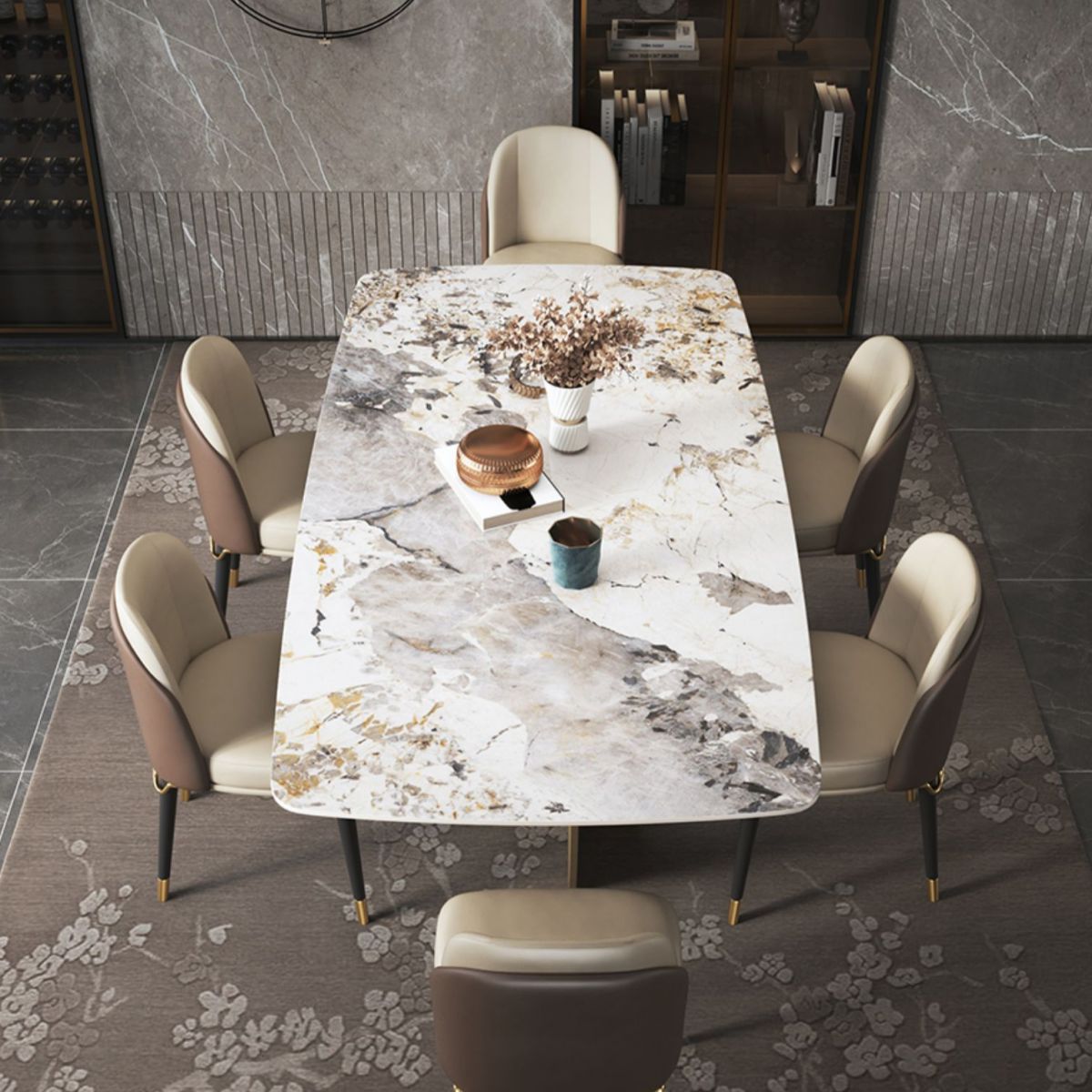 Metal Traditional Luxury Rectangle Table Sintered Stone Table for Dining Room and Kitchen