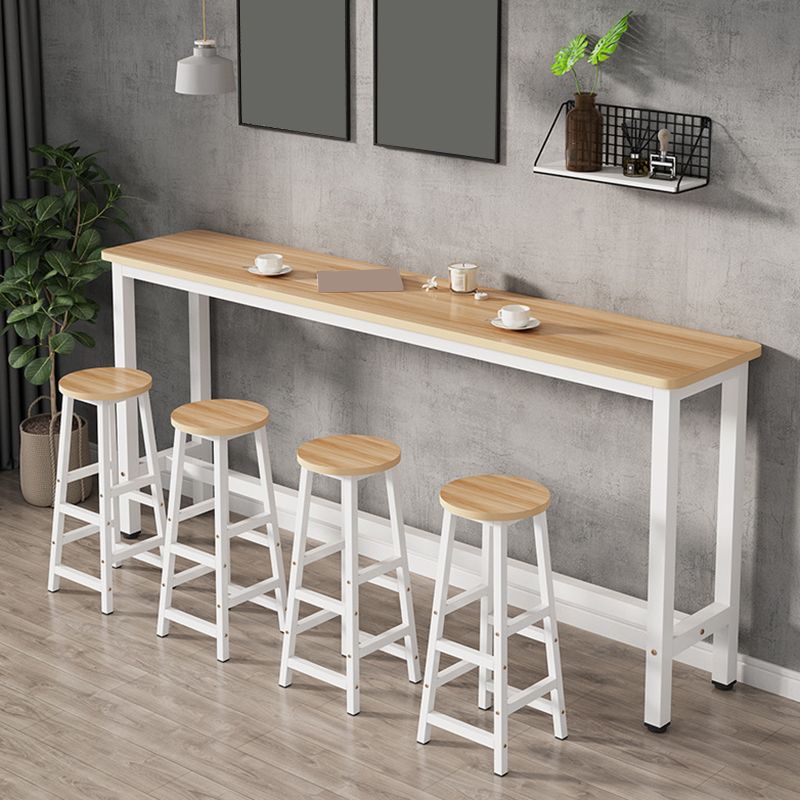Modern Wooden Bistro Bar Table Rectangle Metal Base Bar Table