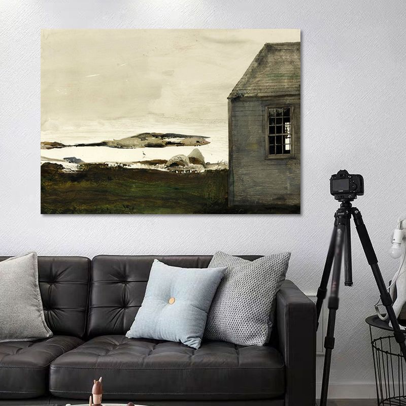 Farmhouse Landscape Painting Canvas Textured Black Wall Art Decor for Family Room