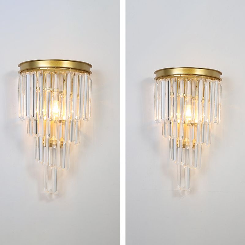 Diseño en capas Clear Crystal Wall Spl Modernism Style Lámpara de pared de acabado dorado para sala de estar