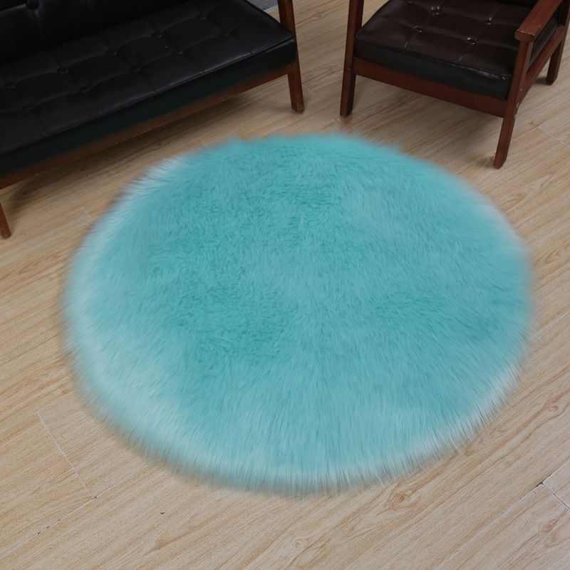 Simplicity Living Room Area Rug Solid Color Carpet Polyester Shag Rug with Non-Slip Backing
