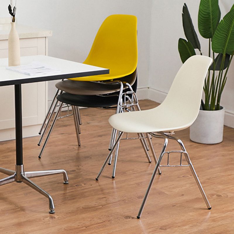 Stackable Armless Dining Chairs Solid Back Side Chairs with Metal Legs