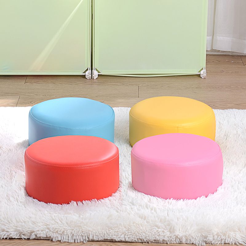 Pink Water Resistant Standard Round Solid Color PVC Modern Pouf