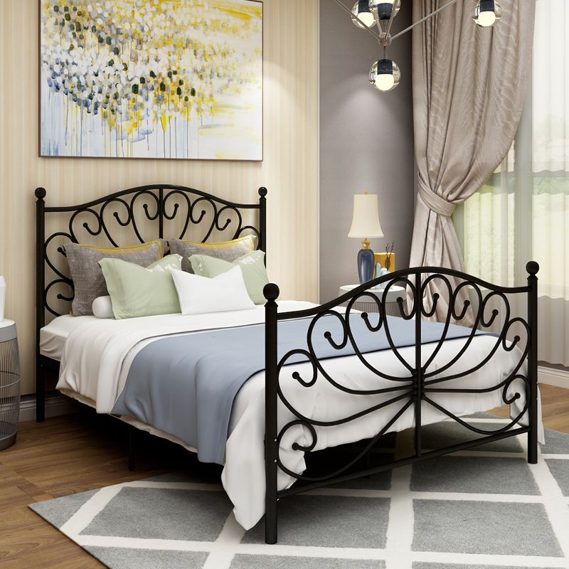 Four Poster Bed Glam Metal Bed, Camelback Open-Frame with Metal Legs