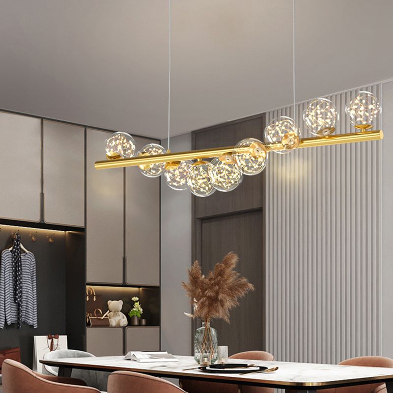 7/9/11-Light Contemporary Golden Kitchen Island Lighting Glass Ceiling Light for Bedroom