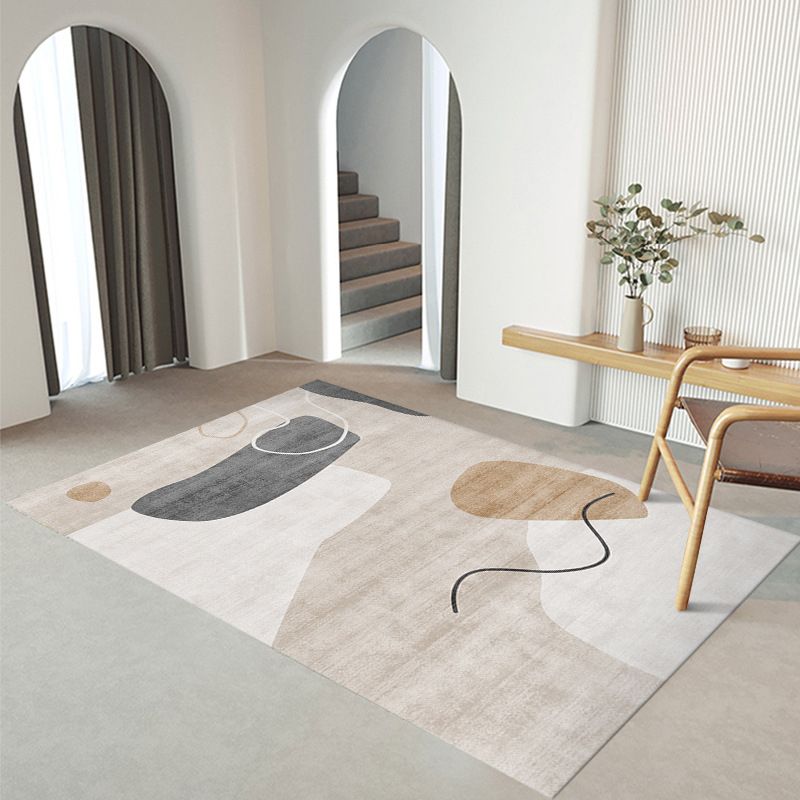 Nordic Color Block Rug Polyester Washable Carpet with Anti-Slip Backing Rug
