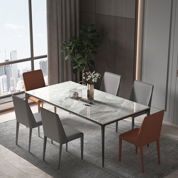 Industrial Sintered Stone Kitchen Table Rectangle Fixed Dining Room Desk