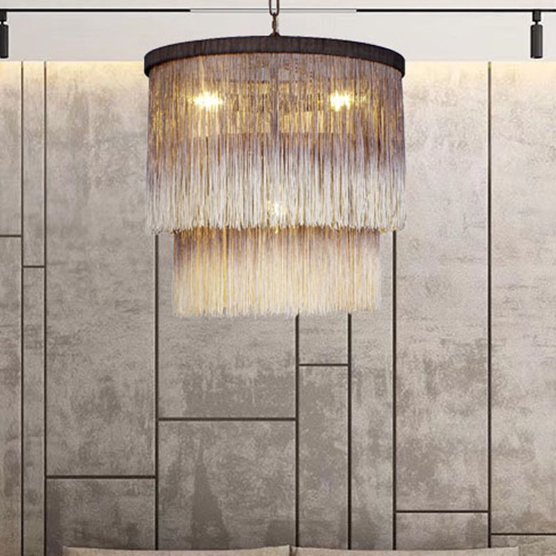 Tessuto di lampadario cilindrico minimalista in sospeso 4 lampada a sospensione in marrone per camera da letto