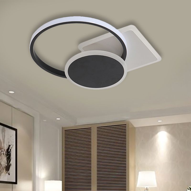 Acrylic Circular and Square Flush Mount Simple Style LED Black Ceiling Lamp in Warm/White Light, 16.5"/20.5" Width
