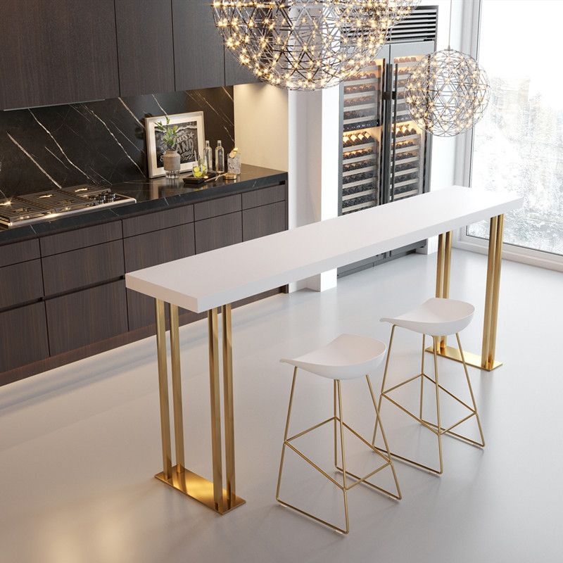 Mesa de barra rectangular glamorosa Mesa de comedor de barra de hierro de oro interior con pedestal de trineo, solo mesa