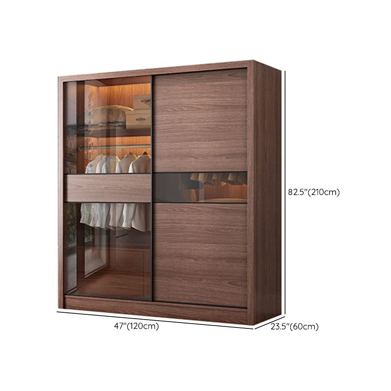 2 Glass Sliding Doors Wardrobe Modern Wood Wardrobe with Drawer