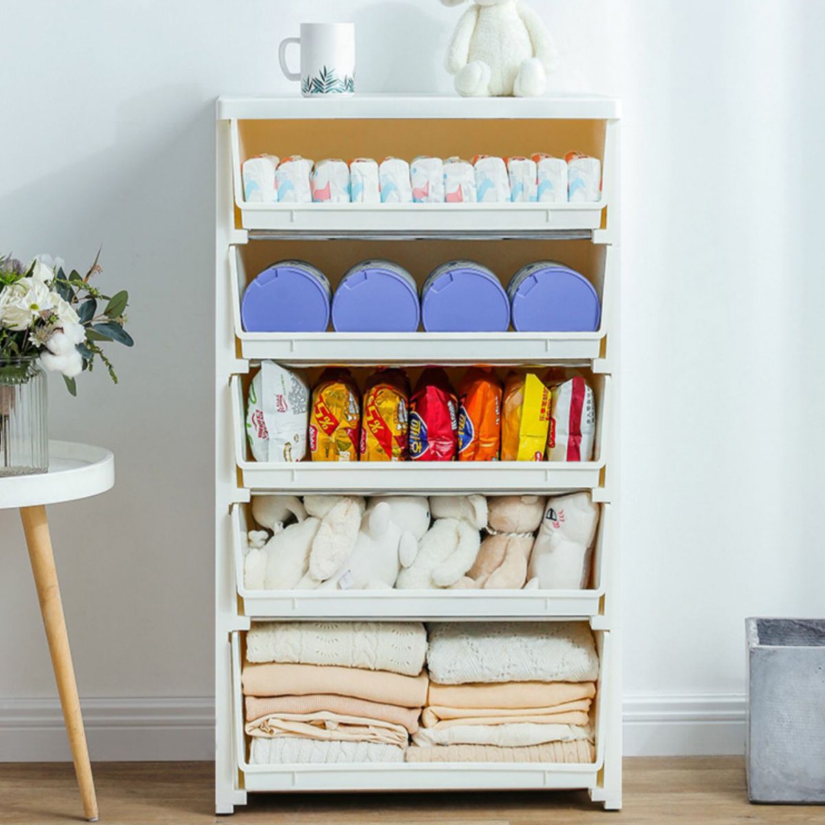 Plastic 5-drawer Storage Cabinet Modern Wardrobe Armoire with Legs