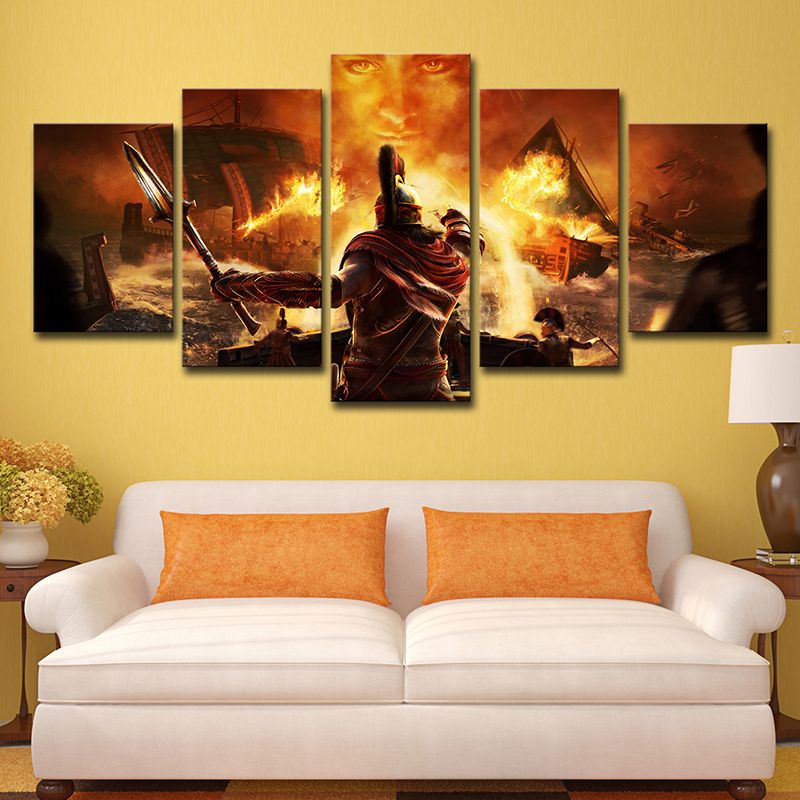 Kids Game Scene Print Canvas Yellow Assassins Creed Odyssey Wall Art Decor for Room