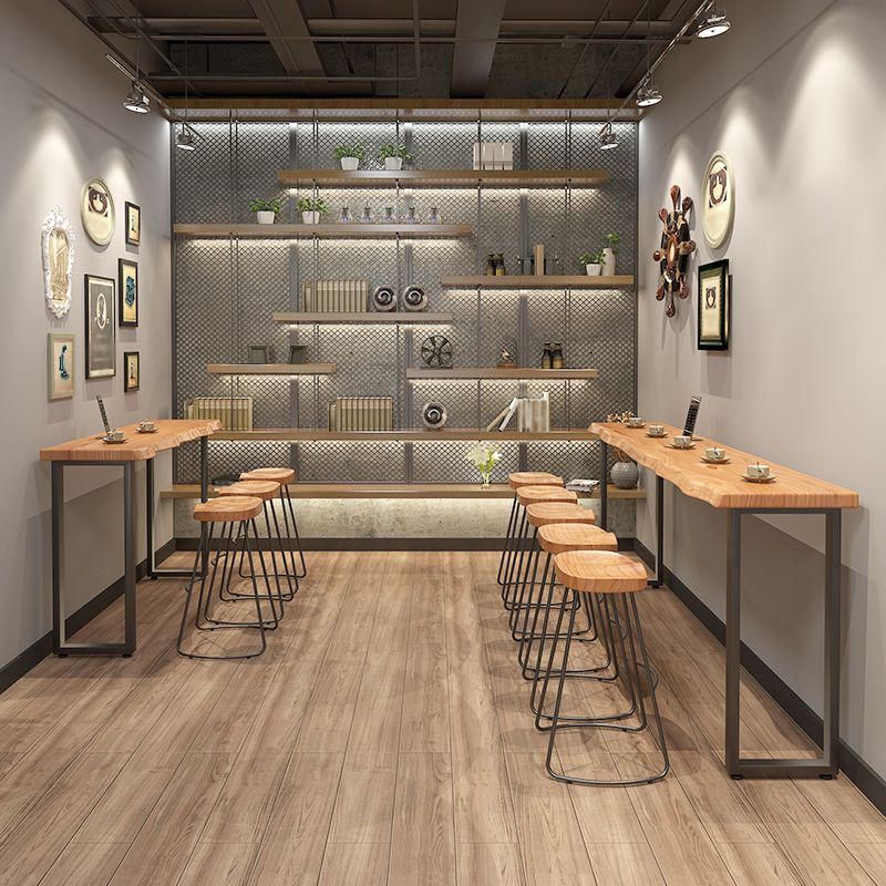 Pine Wood Top Rectangle Bar Table Industrial Bar Table with Double Pedestal