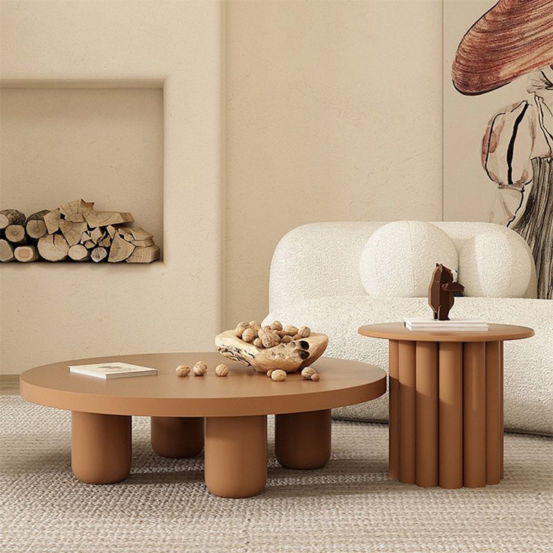 Wooden 4 Legs Coffee Table Round Minimalist Coffee Table for Living Room