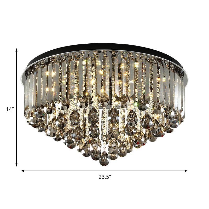 19.5"/23.5" Multi Tier Flush Mount Light Contemporary Crystal LED Ceiling Lamp in Smoke Grey for Bedroom