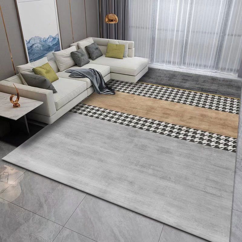 Dark Gray Modern Rug Polyester Geometric Area Rug Washable Rug for Sitting Room