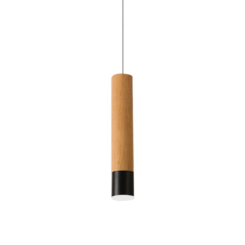 22.5"/26"/30" H Tube LED Pendant Light Modern Wooden Study Room Ceiling Lamp with Black/White Tip in Warm/White Light