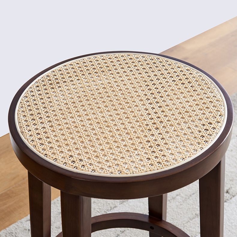 Modern Solid Wood Bar Stool Backless Rattan Bar Stool for Living Room